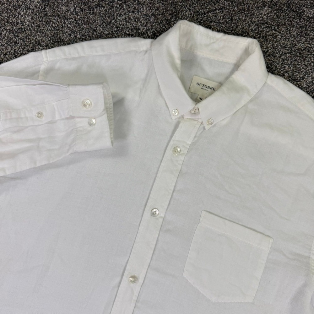Octobre Editions Shirt Mens XL White Cotton Button Down Long Sleeve Front Pocket